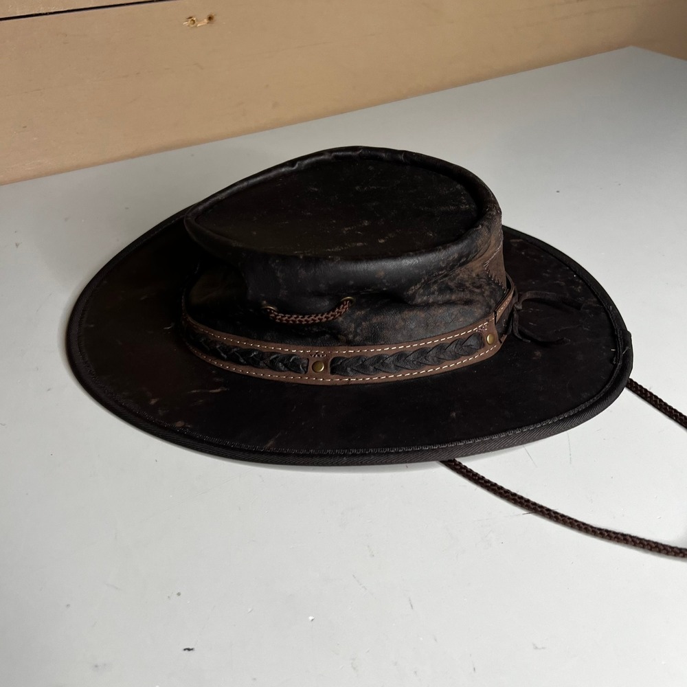 Barmah 1018 Squashy Kangaroo Leather Outback Hat Brown Medium Made in Australia
